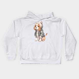 Watercolor Cozy Beagle Dog Kids Hoodie